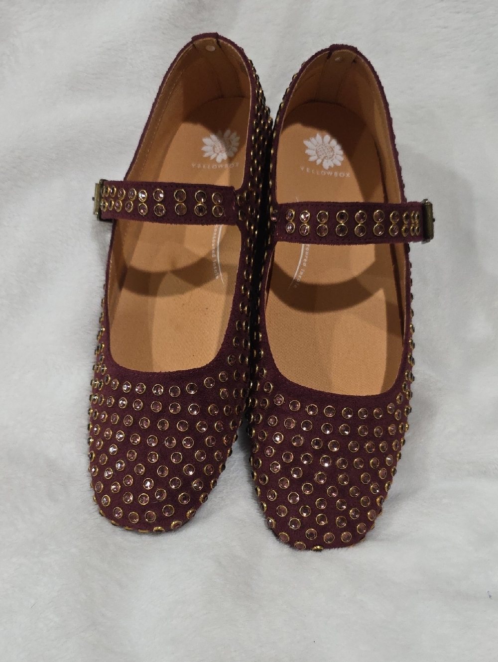 Yellow Box Women's Wine Studded Mary Jane Flats